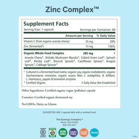 Capsules de Zinc Complex PURE SYNERGY sur fond blanc