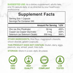 Capsules de Zinc Picolinate 50mg, format de 240 capsules