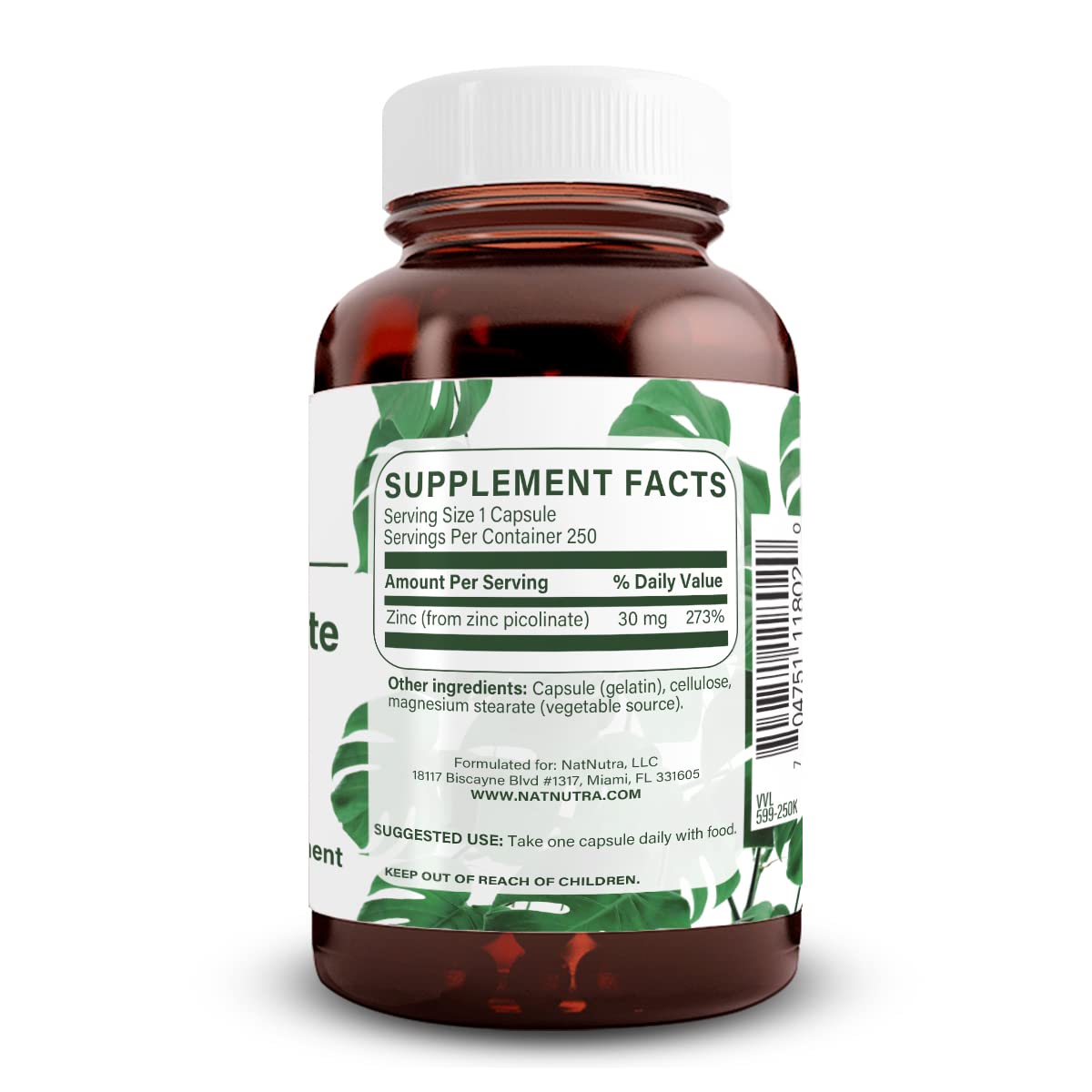 Capsules de Zinc Picolinate Natural Nutra sur une surface blanche