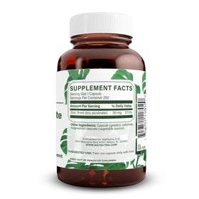 Capsules de Zinc Picolinate Natural Nutra sur une surface blanche