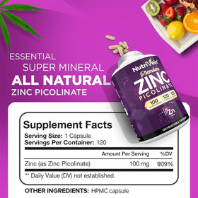 Capsules de Zinc Picolinate Nutrivein sur fond blanc