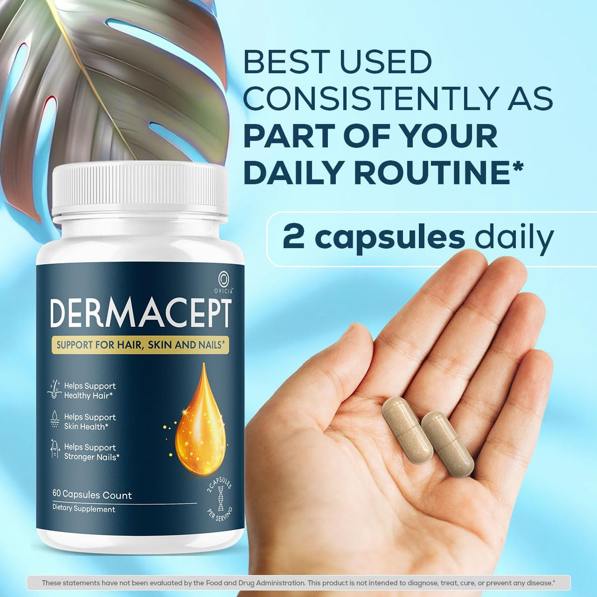 Capsules Dermacept d'OVICIA dans une main