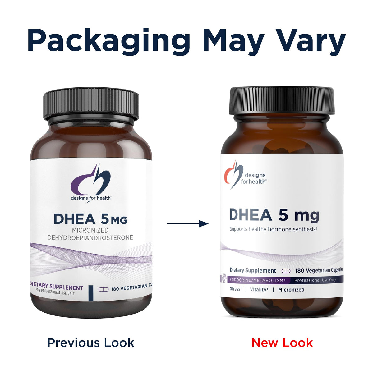 Capsules DHEA Designs for Health sur fond blanc