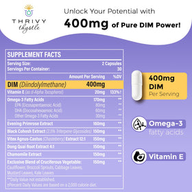 Capsules DIM 400 mg de ThrivyThystle sur une surface blanche