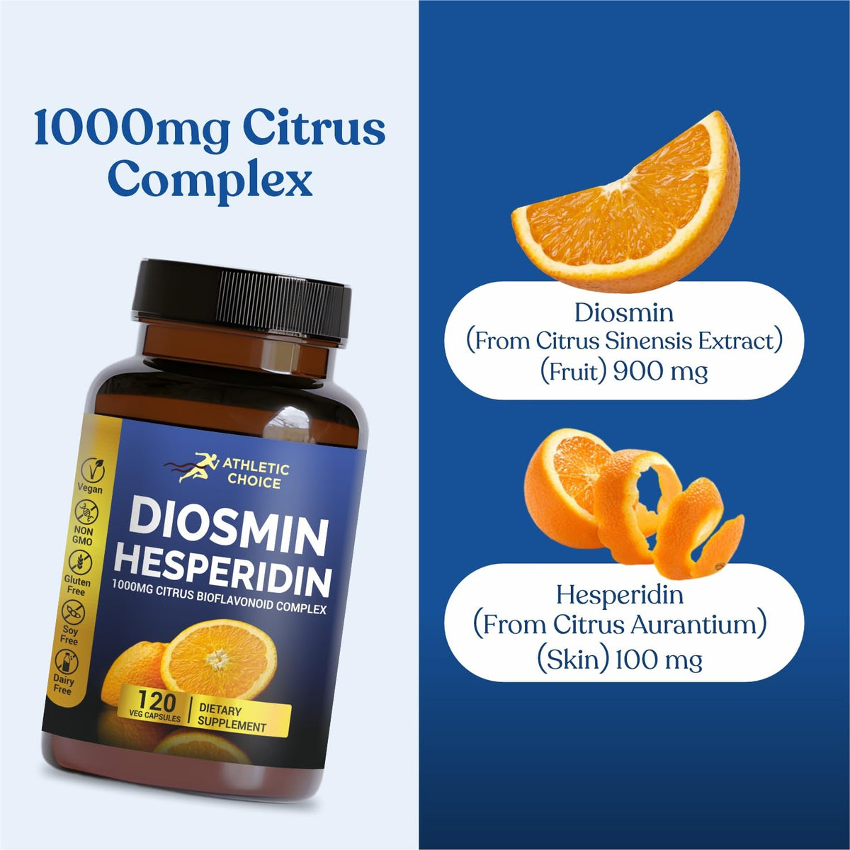 Capsules Diosmine Hespéridine Athletic Choice sur un fond neutre