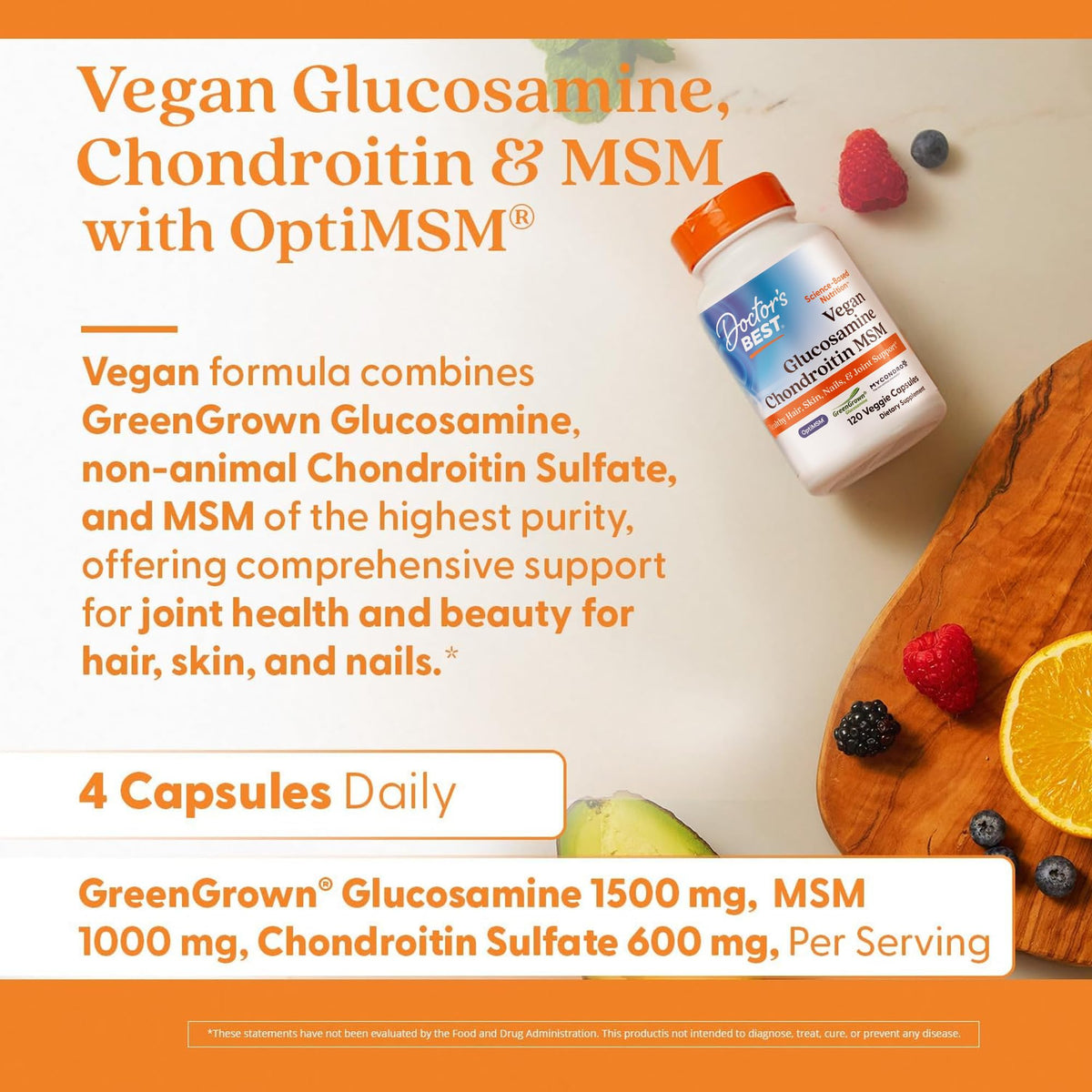 Capsules Doctor's BEST Vegan Glucosamine Chondroitin dans une main