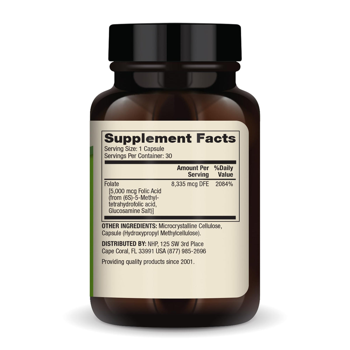 Capsules Dr. Mercola Folate Méthylé 5 mg sur fond blanc