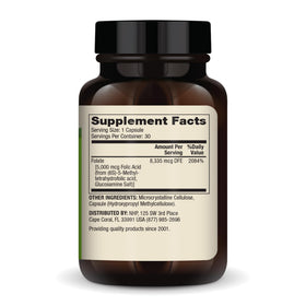 Capsules Dr. Mercola Folate Méthylé 5 mg sur fond blanc