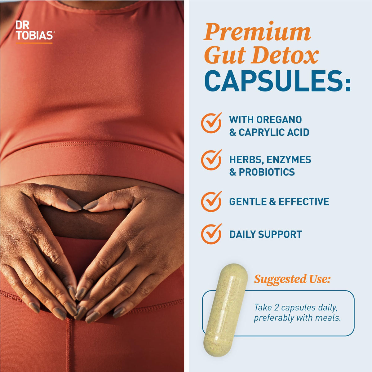 Capsules Dr. Tobias Support Candida Complex sur une surface blanche
