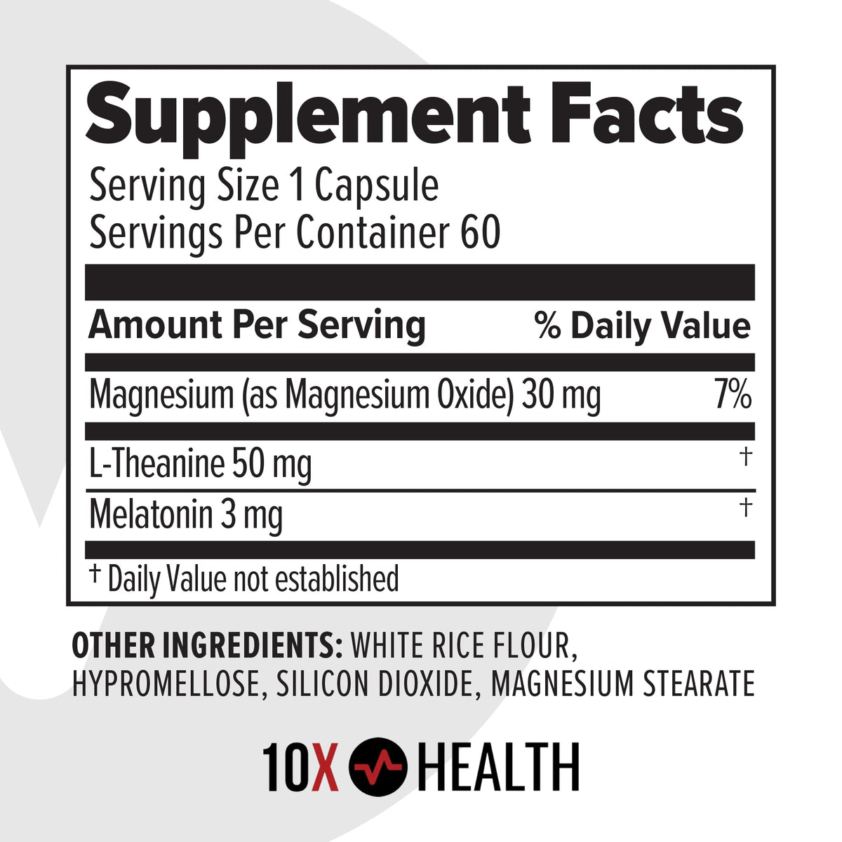 Capsules du complément alimentaire sommeil 10X Health System sur fond blanc