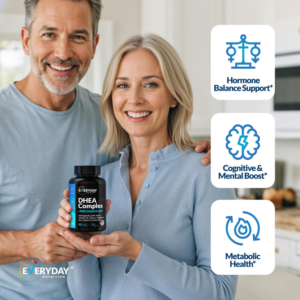 Capsules du complément DHEA Micronisé 200mg sur une surface blanche