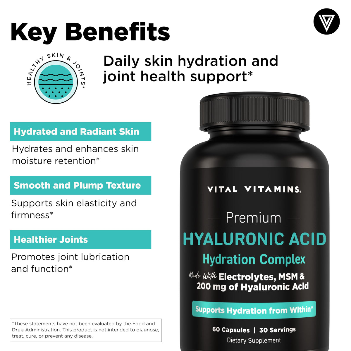 Capsules du Complexe d'Hydratation à l'Acide Hyaluronique Vital Vitamins