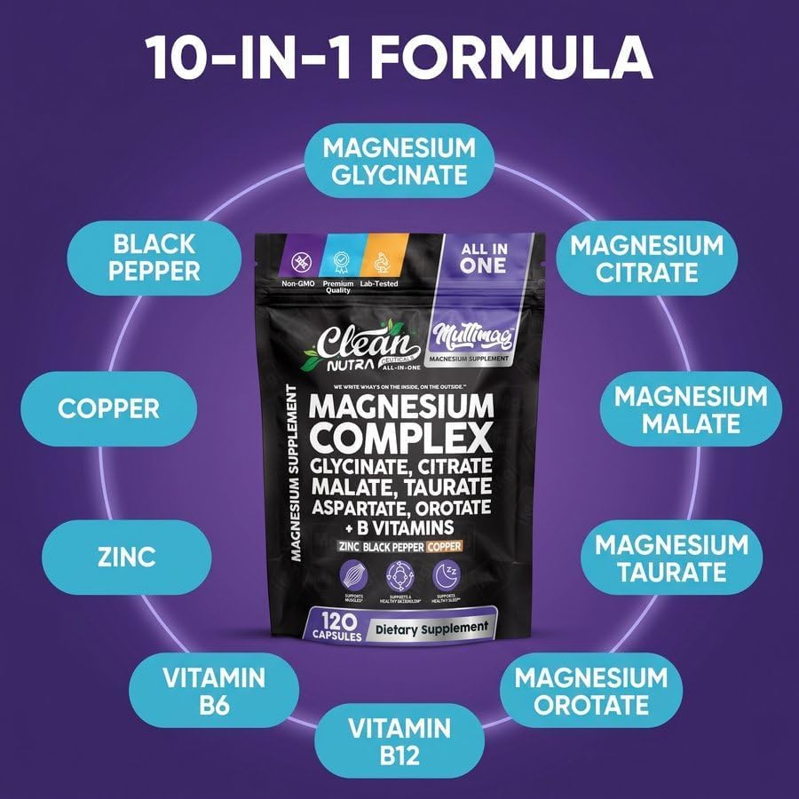 Capsules du Complexe de Magnésium Clean Nutraceuticals sur un fond blanc