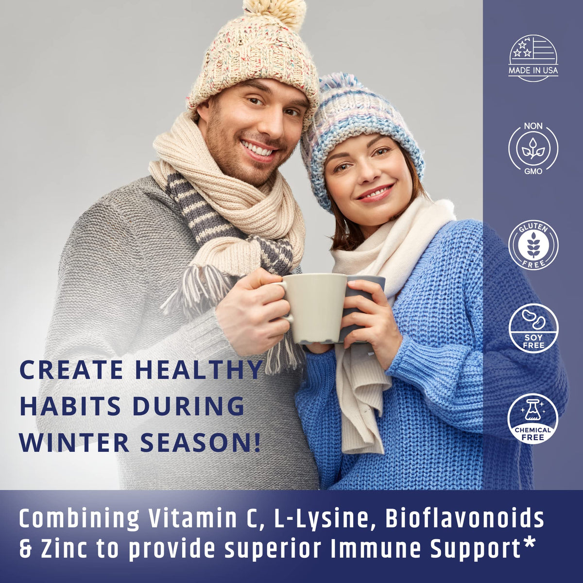 Capsules du Complexe de Vitamine C AgeImmune sur une surface blanche