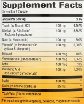Capsules du Complexe de Vitamines B-100 de Nature's Way sur un fond blanc