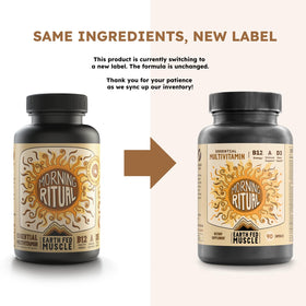 Capsules Earth Fed Muscle Multivitamine Matinale sur une surface blanche
