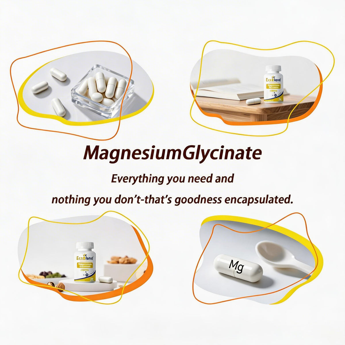 Capsules EcoBlend Magnésium Glycinate sur une surface en bois
