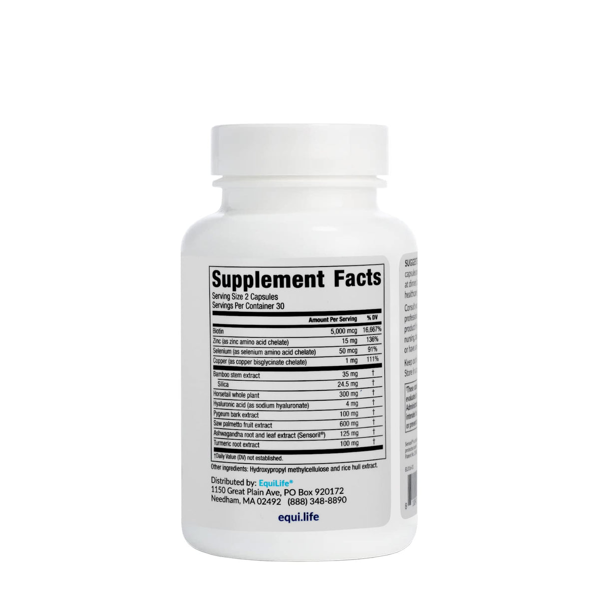 Capsules Equilife pour cheveux sur fond blanc