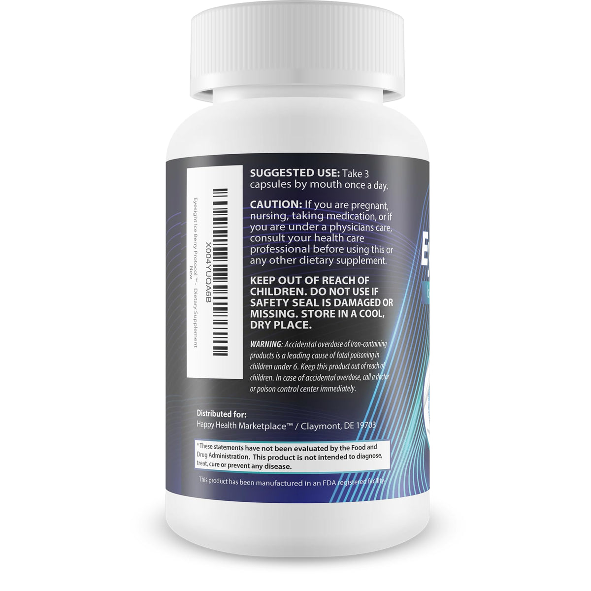 Capsules Eyesight Ice Berry Protocol montrant la taille des capsules