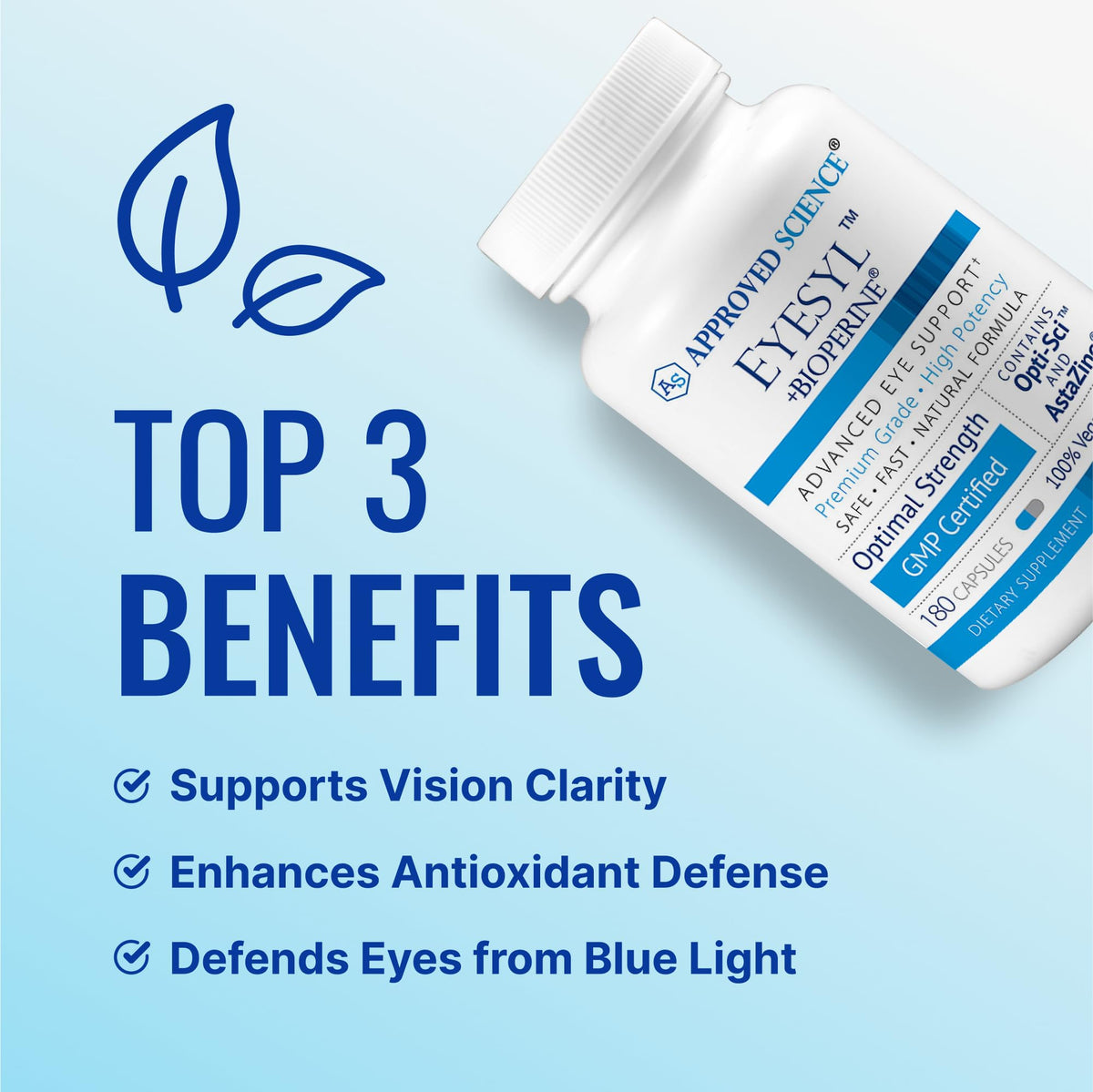 Capsules EyeSyl d'Approved Science sur une surface blanche