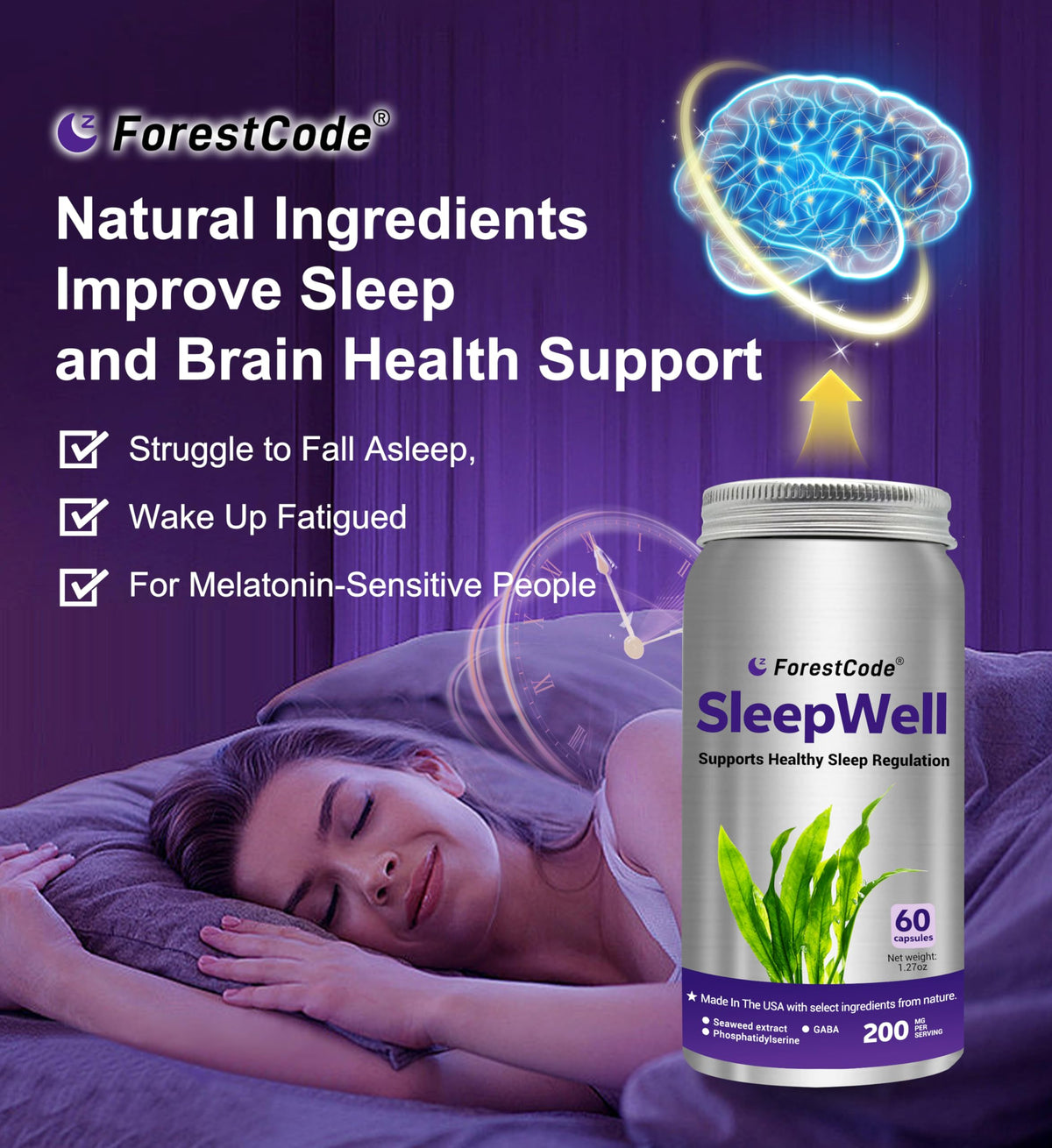 Capsules ForestCode Sommeil sur une surface blanche