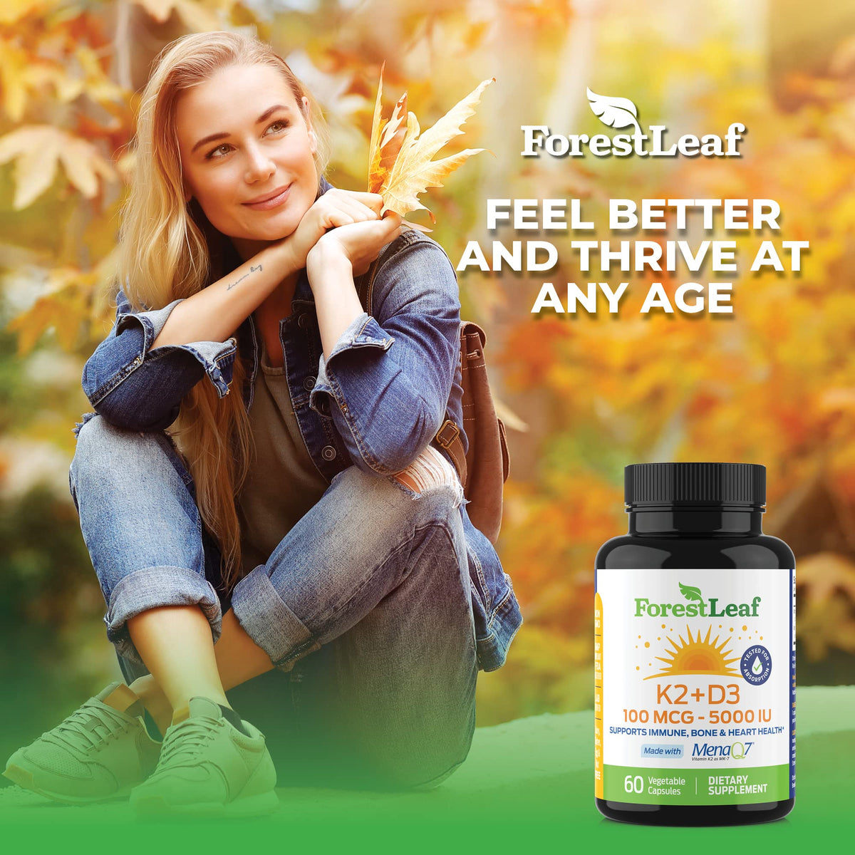 Capsules ForestLeaf D3 + K2 dans un environnement naturel