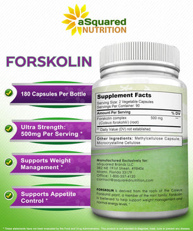 Capsules Forskolin 500mg aSquared Nutrition sur fond blanc