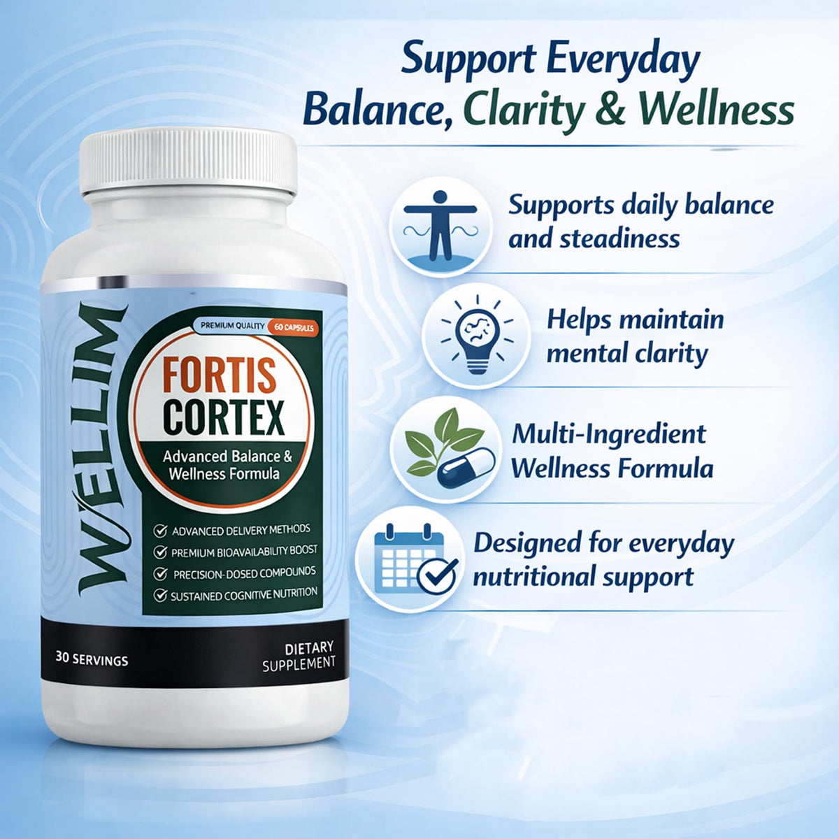 Capsules FortisCortex de Plantriva sur une surface blanche