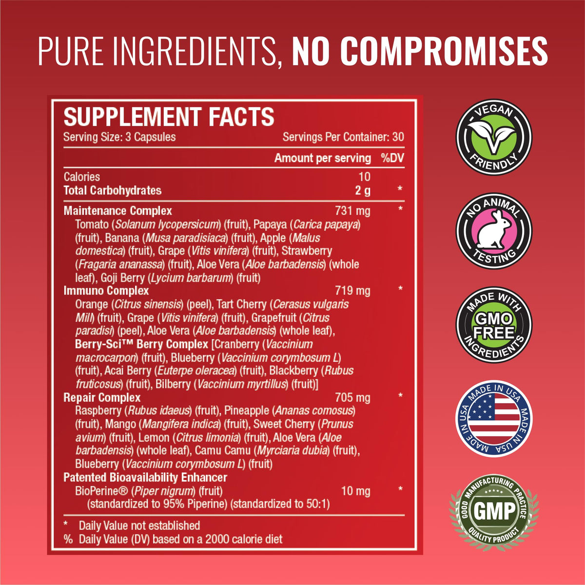 Capsules Fruits & Veggies d'Approved Science sur fond blanc