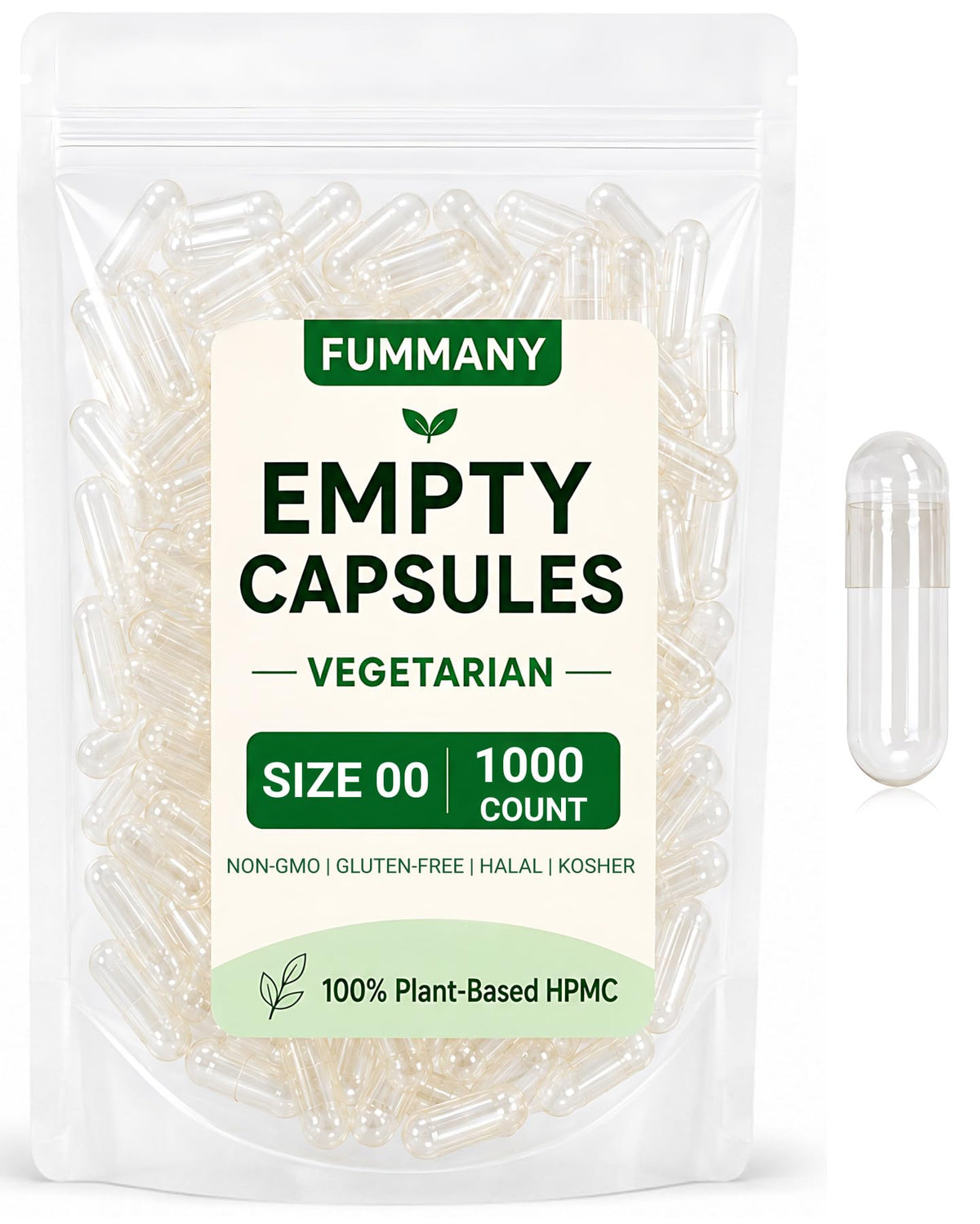 Capsules FUMMANY taille 00 transparentes, 1000 unités dans l'emballage