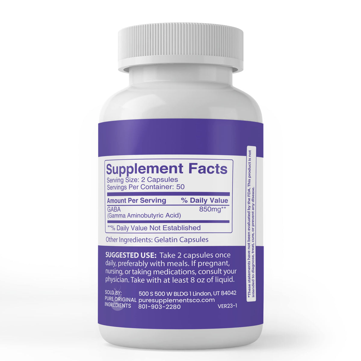 Capsules GABA PURE ORIGINAL INGREDIENTS ouvertes sur une table