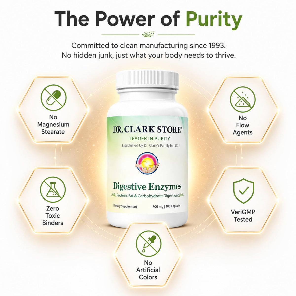 Capsules gélatineuses Dr Clark Store Enzymes daily sur une table