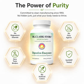 Capsules gélatineuses Dr Clark Store Enzymes daily sur une table