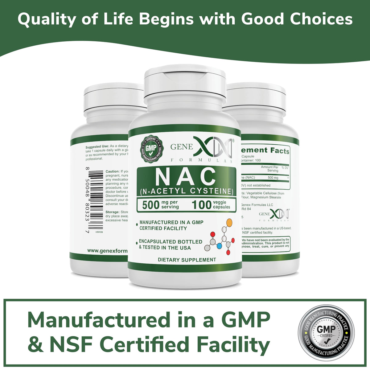 Capsules Genex Formulas NAC 500mg dans une main