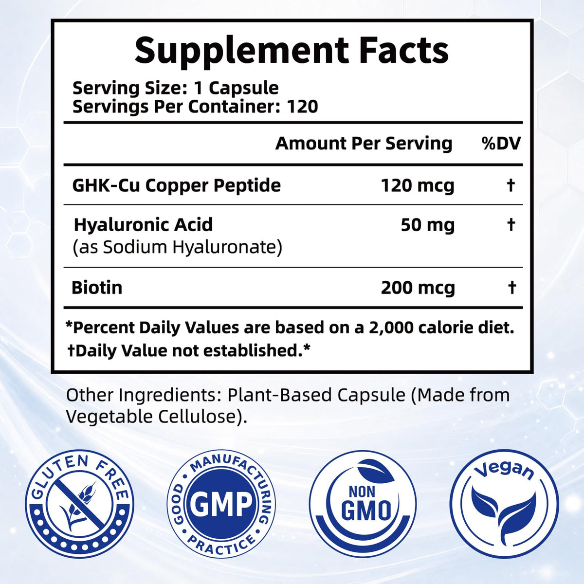 Capsules GHK-Cu 120mcg DNOUHN sur une surface de bois