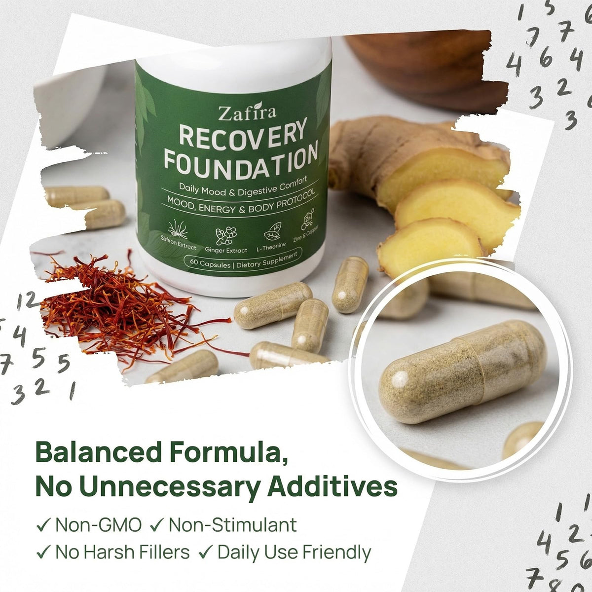 Capsules GLORAMD Zafira Organics en gros plan