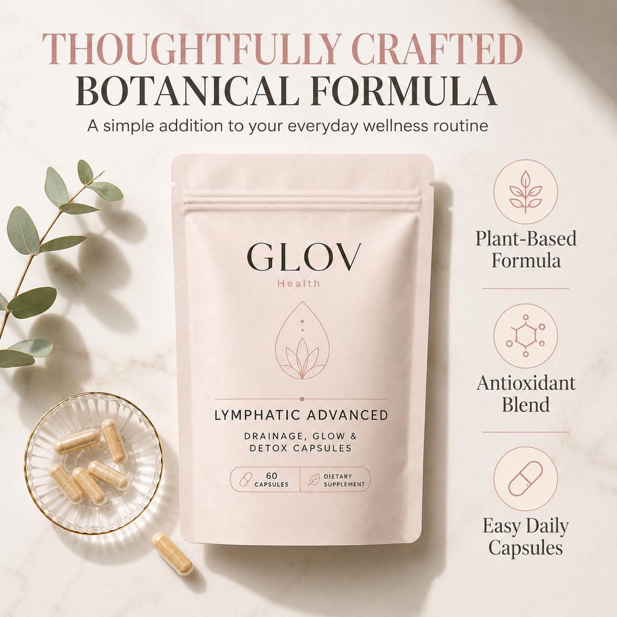 Capsules Glov Lymphatic Advanced sur fond blanc
