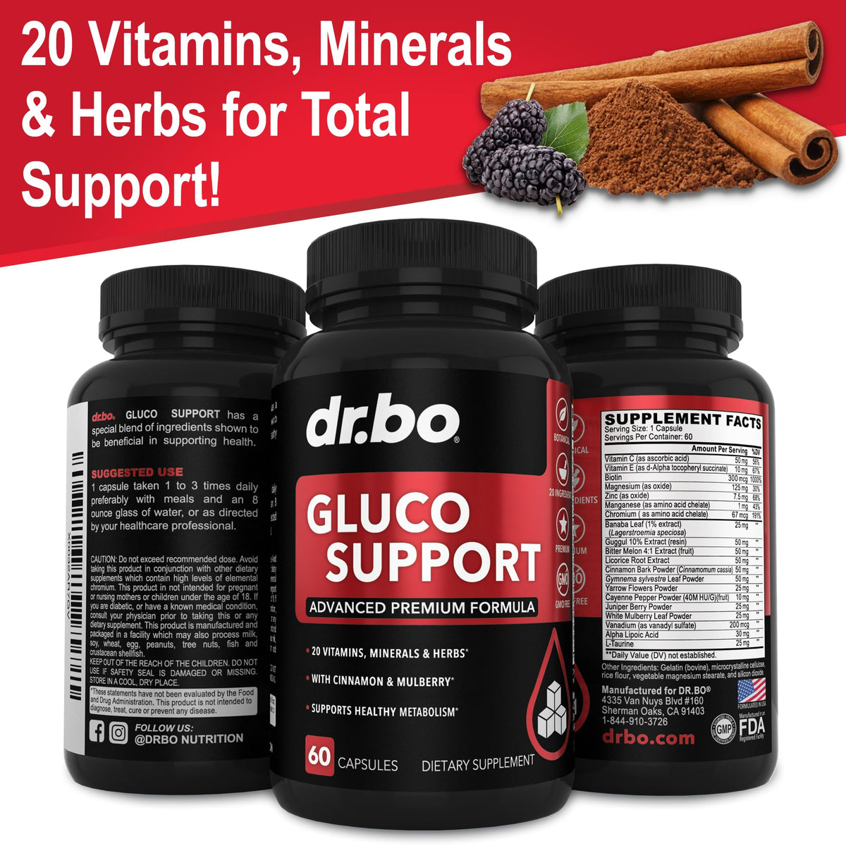 Capsules Gluco Support DR. BO sur un comptoir de cuisine