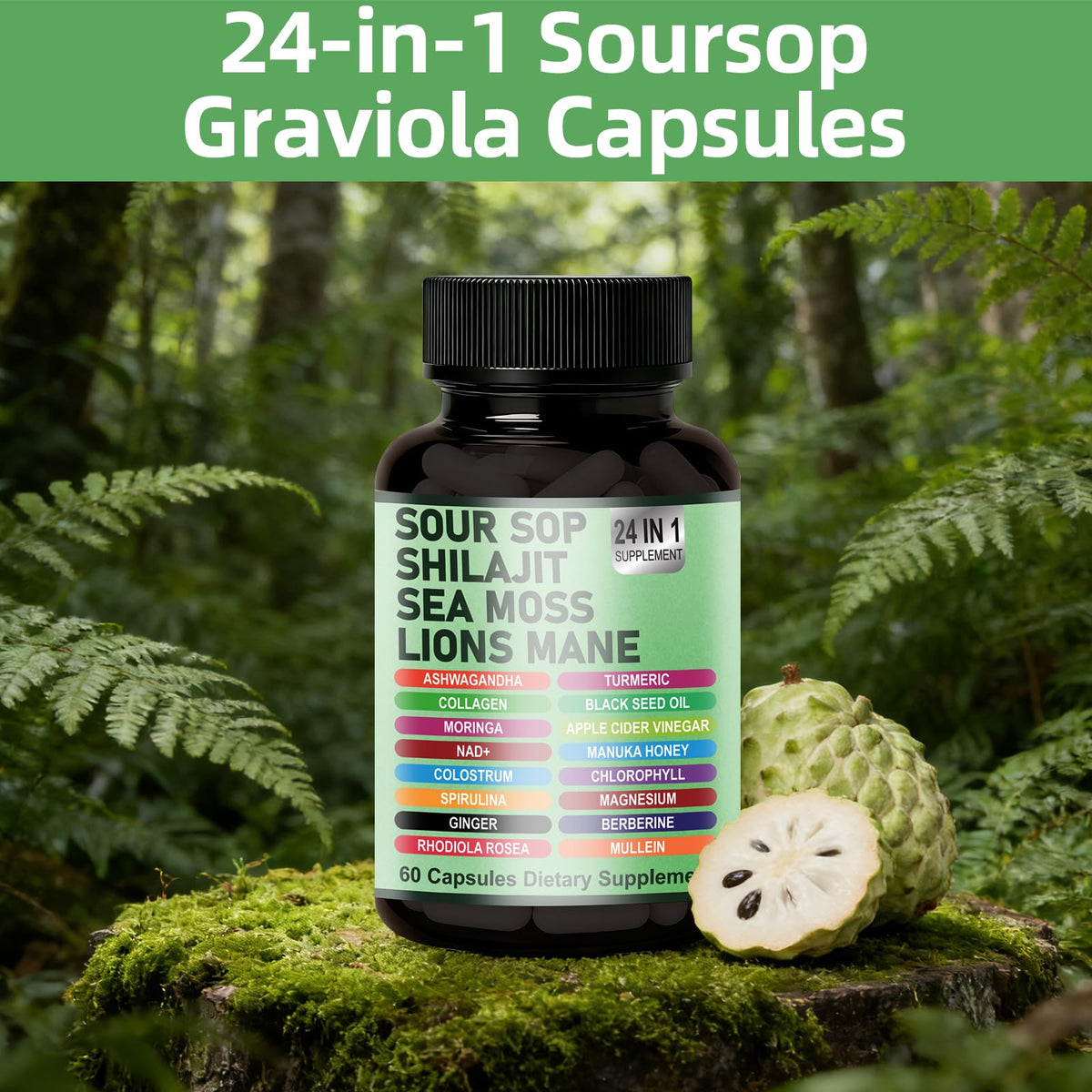 Capsules Graviola 24-en-1 de TENTOOL sur une table
