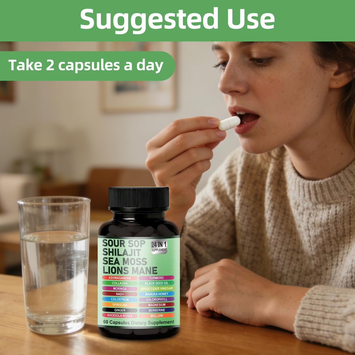 Capsules Graviola 24-en-1 de TENTOOL, vue de dos