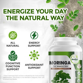 Capsules GreeNatr Moringa Oleifera sur un fond neutre