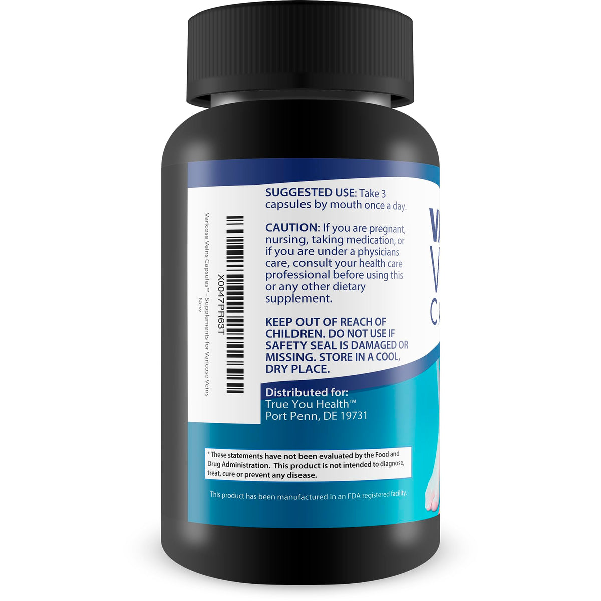 Capsules Happy Health pour veines variqueuses, vue latérale de la boîte
