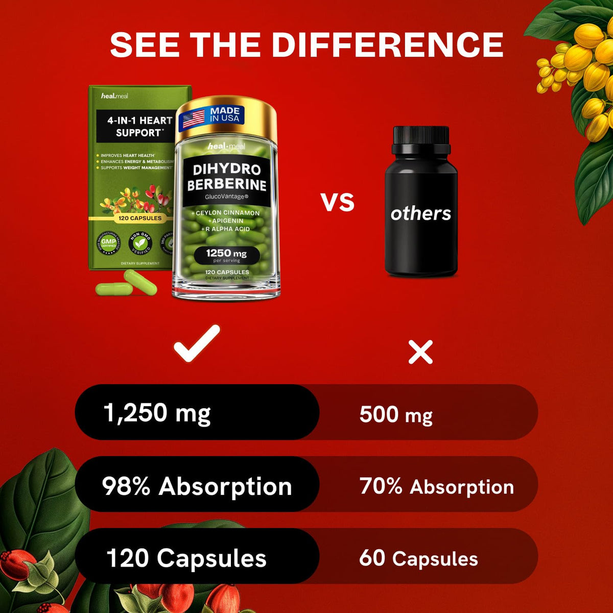 Capsules HealMeal Dihydroberbérine dans une main