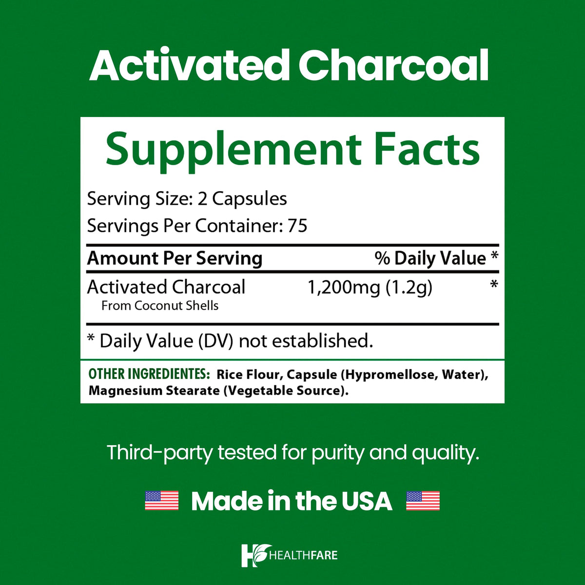 Capsules Healthfare Charbon Actif sur fond blanc