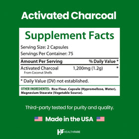 Capsules Healthfare Charbon Actif sur fond blanc