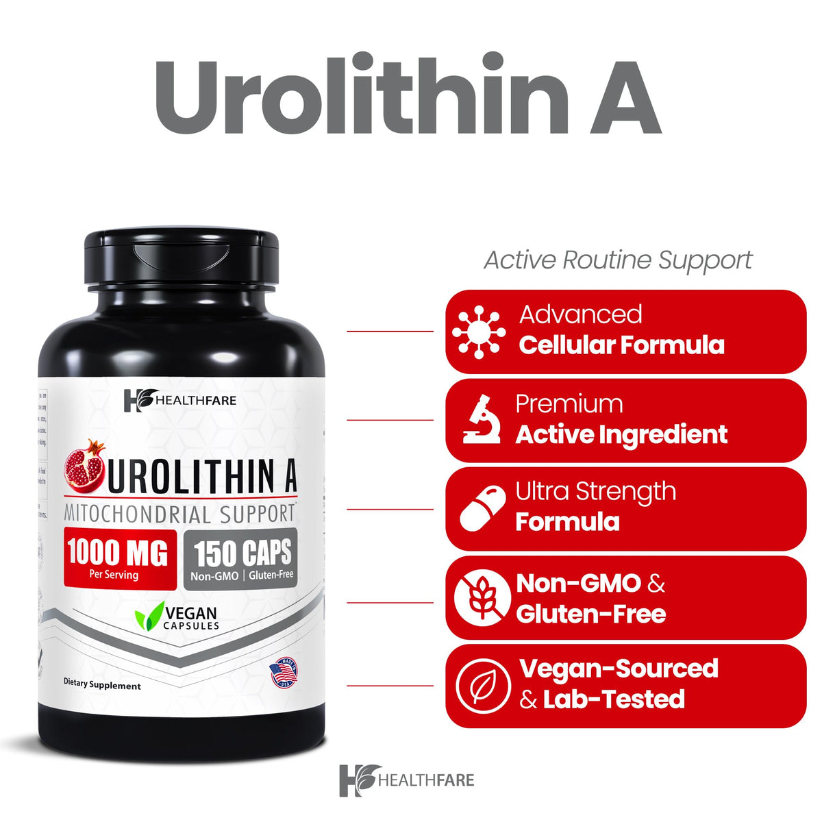 Capsules Healthfare Urolithin A à l'intérieur du flacon