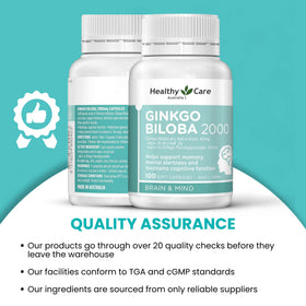 Capsules Healthy Care Ginkgo Biloba 2000mg sur une table