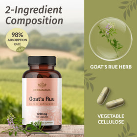 Capsules HERBAMAMA Rue de Chèvre avec des herbes en arrière-plan