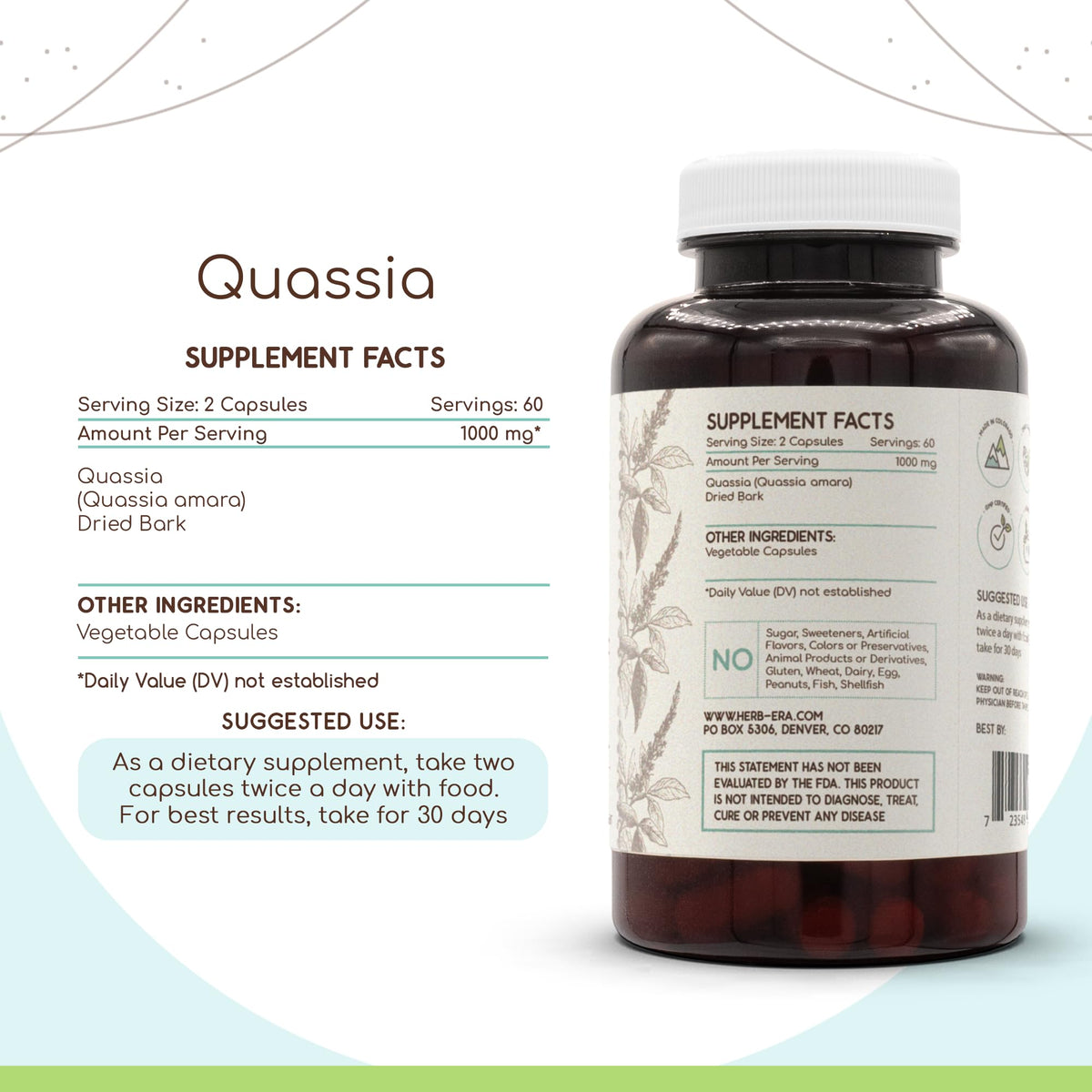 Capsules HerbEra Quassia Amara, vue rapprochée