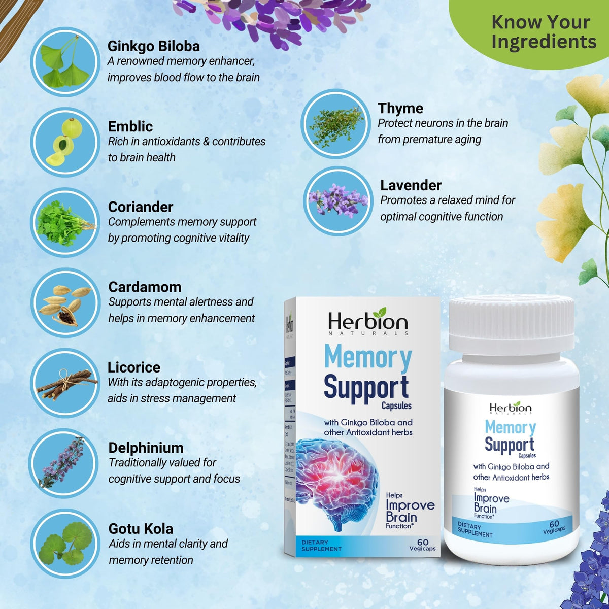 Capsules HERBION de soutien à la mémoire avec ingrédients naturels